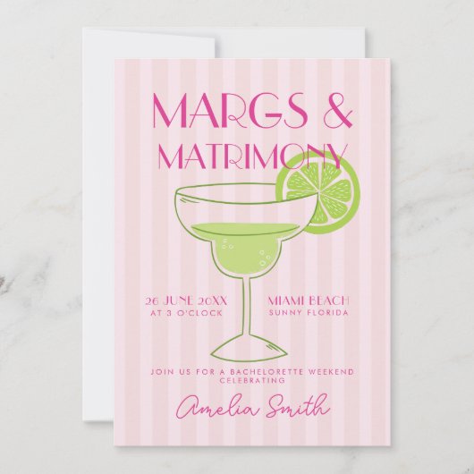 Margs and Matrimony Cocktail Hen Party Weekend 招待状 (正面)