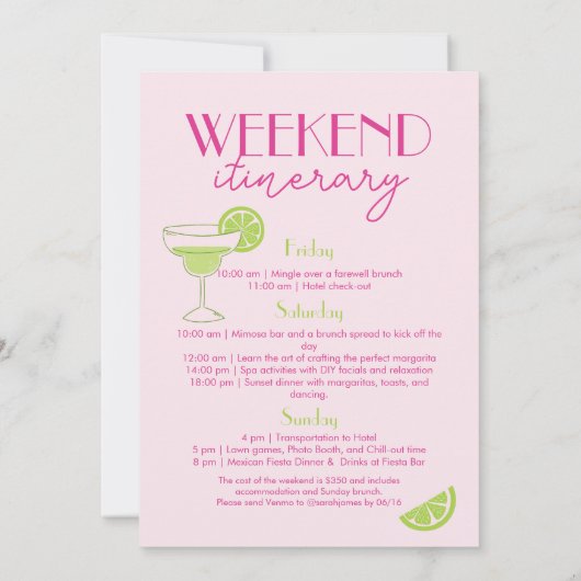 Margs and Matrimony Cocktail Hen Party Weekend 招待状 (裏面)