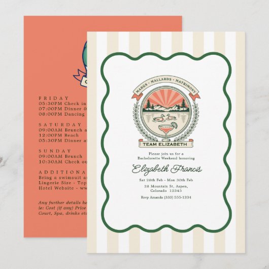 Margs Mallards & Matrimony 湖のバチェラー・パーティー 招待状 (正面/裏面)