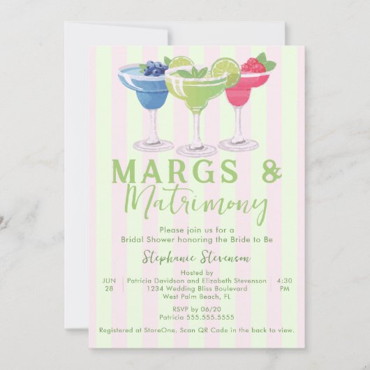 Margs & MatrimonyのストライプQRコードブライダルシャワー 招待状 (正面)
