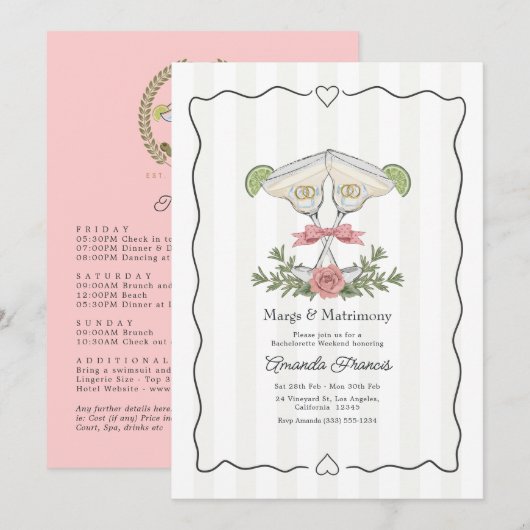 Margs & Matrimony おしゃれなバチェラーウィークエンド 招待状 (正面/裏面)