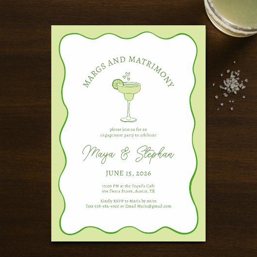 "Margs & Matrimony" シンプル・シックな婚約パーティー 招待状