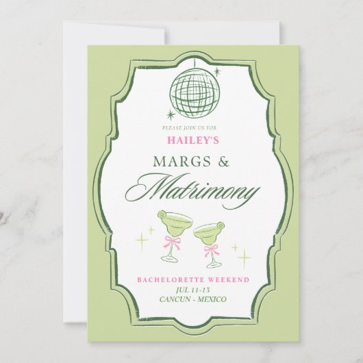 Margs & Matrimony Bachelorette Coquette 招待状 (正面)