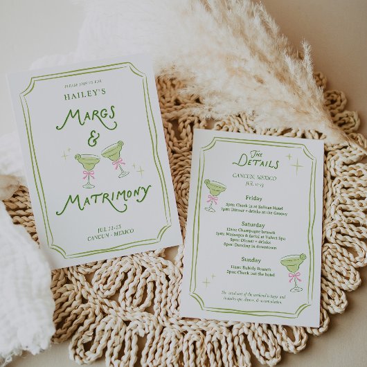 Margs & Matrimony Bachelorette Itinerary 招待状