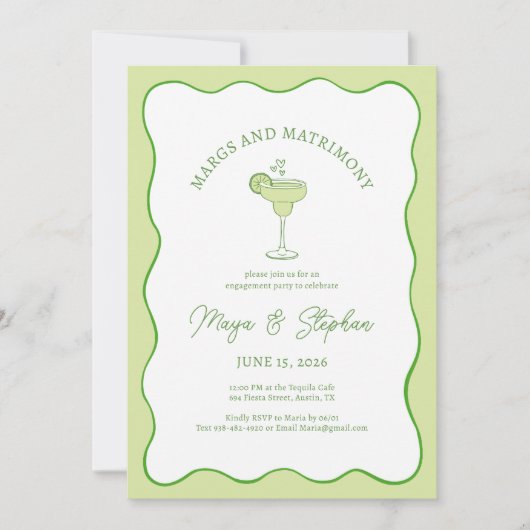 "Margs & Matrimony" Simple Chic Engagement Party  招待状 (正面)