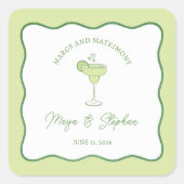 "Margs & Matrimony" Simple Lime Margarita Wedding スクエアシール (正面)