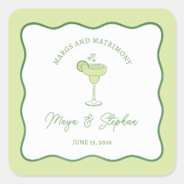 "Margs & Matrimony" Simple Lime Margarita Wedding スクエアシール