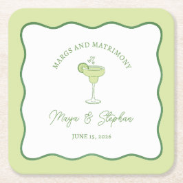 "Margs & Matrimony" Simple Lime Margarita Wedding スクエアペーパーコースター