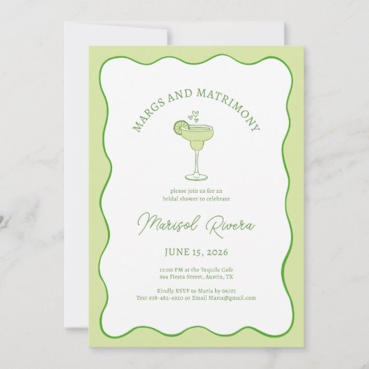 "Margs & Matrimony" Tequila Lime Bridal Shower 招待状 (正面)