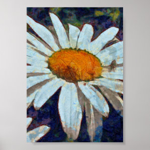 Margueriteデイジーと翼のある昆虫フローラアート ポスター