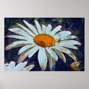 Margueriteデイジーと翼のある昆虫フローラアート ポスター