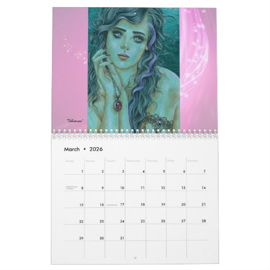 Maria William Illustration 2026 calendar カレンダー (3月 2026)