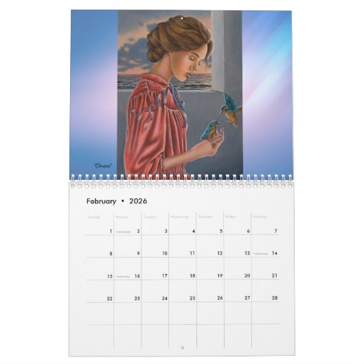 Maria William Illustration 2026 calendar カレンダー (2月 2026)