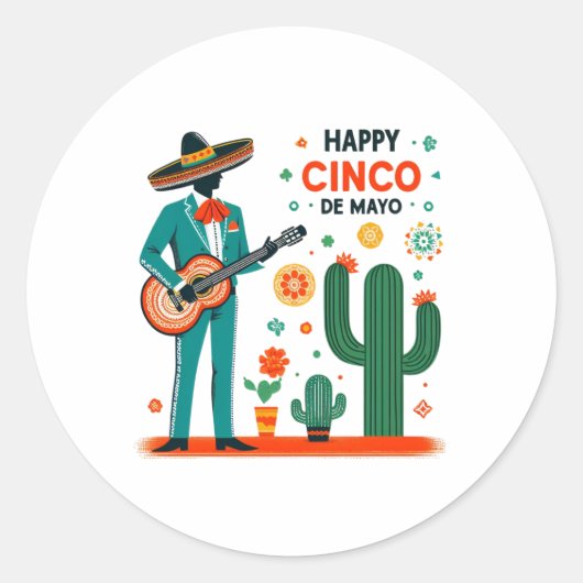 Mariachi Celebration – Happy Cinco de Mayo ラウンドシール (正面)