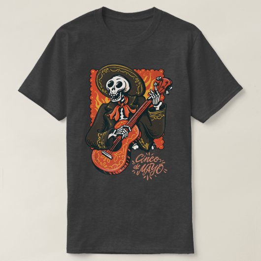 Mariachi skeleton Cinco de Mayoアパレルfor taco l Tシャツ (デザイン正面)