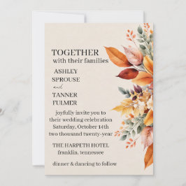 Mariage Automnal de Feuilles de Tombe Élégant 招待状