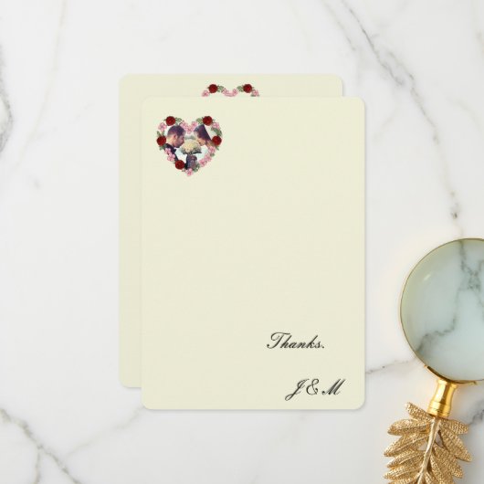 mariage crème avec un cœur floral サンキューカード (正面/裏面インサイチュ)