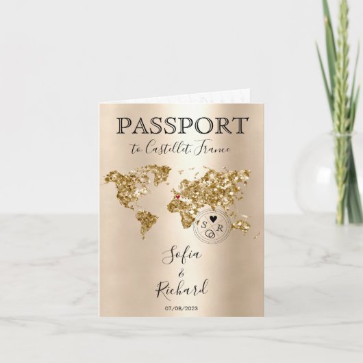 Mariage Destination Passport Carte du monde France 招待状 (正面)