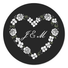 Mariage élégant en noir et blanc coeur floral