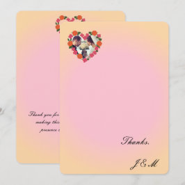 mariage rose et orange couronne de fleurs en coeur サンキューカード