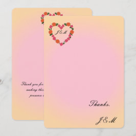 mariage rose et orange couronne de fleurs en coeur サンキューカード