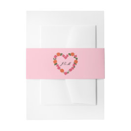 mariage rose et orange couronne de fleurs en coeur 招待状ベリーバンド