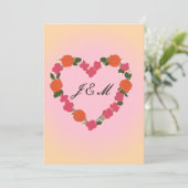 Mariage rose et orange Couronne de Fleurs en coeur 招待状 (スタンド正面)
