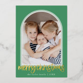 MARIAHグリーンゴールドフォイルアーチフォトメリークリスマス 箔シーズンカード (正面)