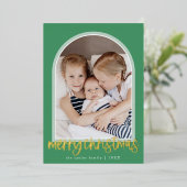 MARIAHグリーンゴールドフォイルアーチフォトメリークリスマス 箔シーズンカード (立ち正面)