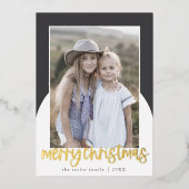 MARIAHグレーフォイルアーチおもしろいファミリーフォトクリスマス 箔シーズンカード (正面)