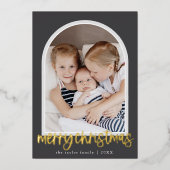 MARIAHグレーフォイルアーチファミリーフォトメリークリスマス 箔シーズンカード (正面)