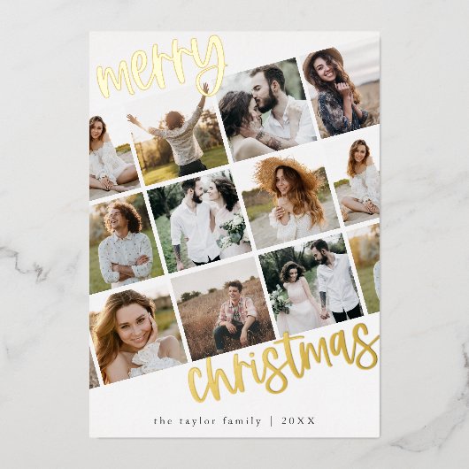 MARIAHゴールドフォイルおもしろい数々のフォトクリスマス 箔シーズンカード (正面)