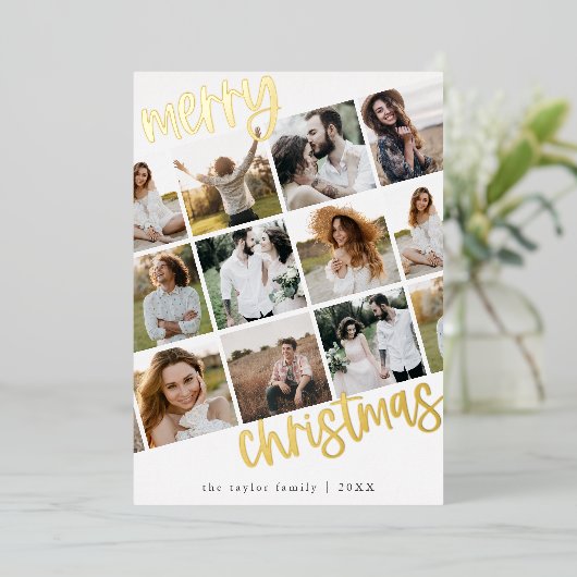 MARIAHゴールドフォイルおもしろい数々のフォトクリスマス 箔シーズンカード (立ち正面)