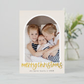 MARIAHゴールドフォイルアーチファミリーフォトメリークリスマス 箔シーズンカード (立ち正面)