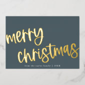 MARIAHネイビーブルーゴールドフォイルファミリーメリークリスマス 箔シーズンカード (正面)