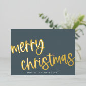 MARIAHネイビーブルーゴールドフォイルファミリーメリークリスマス 箔シーズンカード (立ち正面)