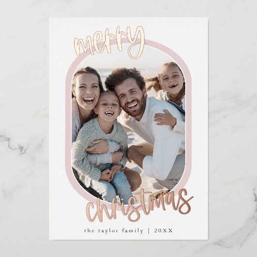 MARIAHバラフォイルレトロファミリーおもしろいクリスマスフォト 箔シーズンカード (正面)