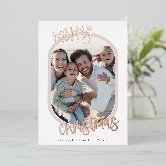 MARIAHバラフォイルレトロファミリーおもしろいクリスマスフォト 箔シーズンカード (立ち正面)
