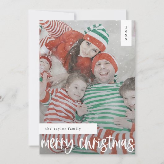 MARIAHブラック簡単モダンファミリーフォトクリスマス シーズンカード (正面)