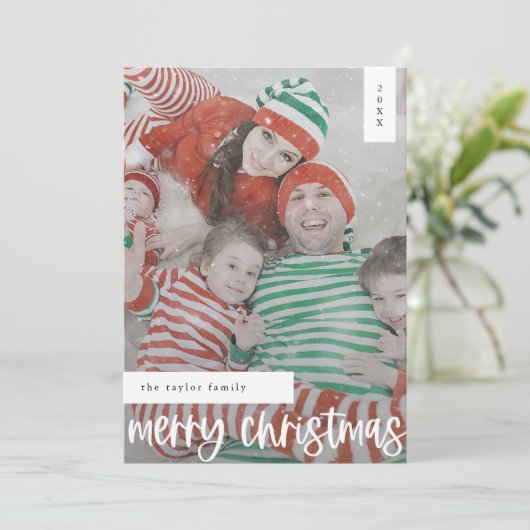 MARIAHブラック簡単モダンファミリーフォトクリスマス シーズンカード (スタンド正面)