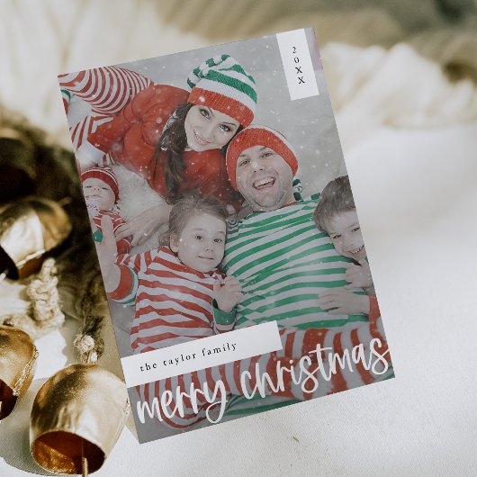 MARIAHブラック簡単モダンファミリーフォトクリスマス シーズンカード