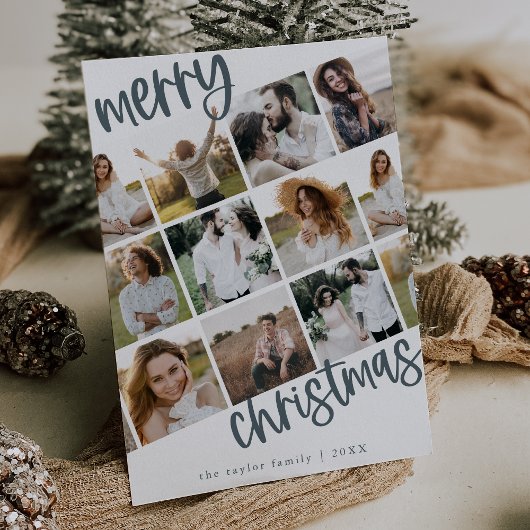 MARIAHブルーおもしろい家族数々の写真クリスマス シーズンカード