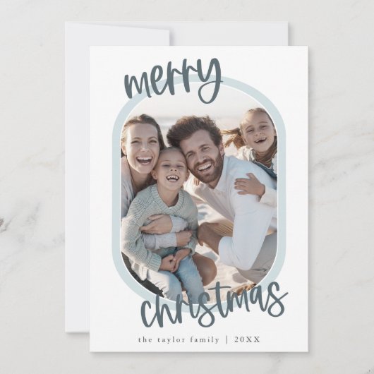 MARIAHブルーレトロファミリーおもしろいクリスマスフォト シーズンカード (正面)