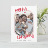 MARIAHレッドピンクレトロファミリーおもしろいクリスマスフォト シーズンカード (スタンド正面)