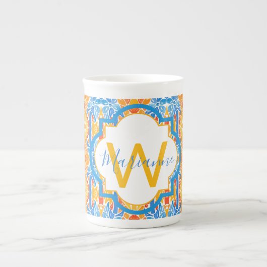 Marianne Orange and Blue Mosaic Mug ボーンチャイナマグカップ (正面)