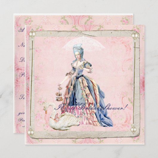 Marieおよび白鳥のブライダルシャワーの招待 招待状 (正面/裏面)