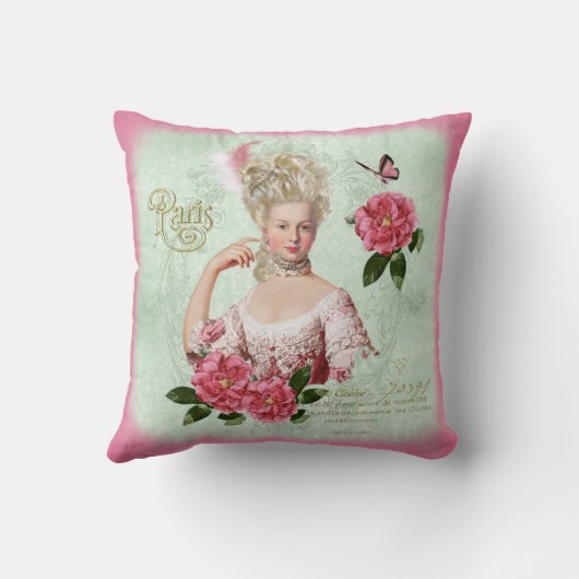 Marieアントワネットのピンクのダマスク織のシャクヤクの枕クッション クッション (裏面)