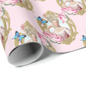 Marieアントワネットのポートレートの包装紙のピンクのバラ ラッピングペーパー (ロールコーナー)