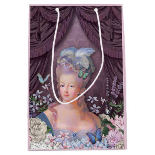 Marieアントワネットの紫色の花柄 ミディアムペーパーバッグ