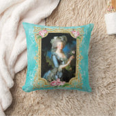 Marieアントワネットの青いダマスク織バラの枕クッション クッション (ブランケット)